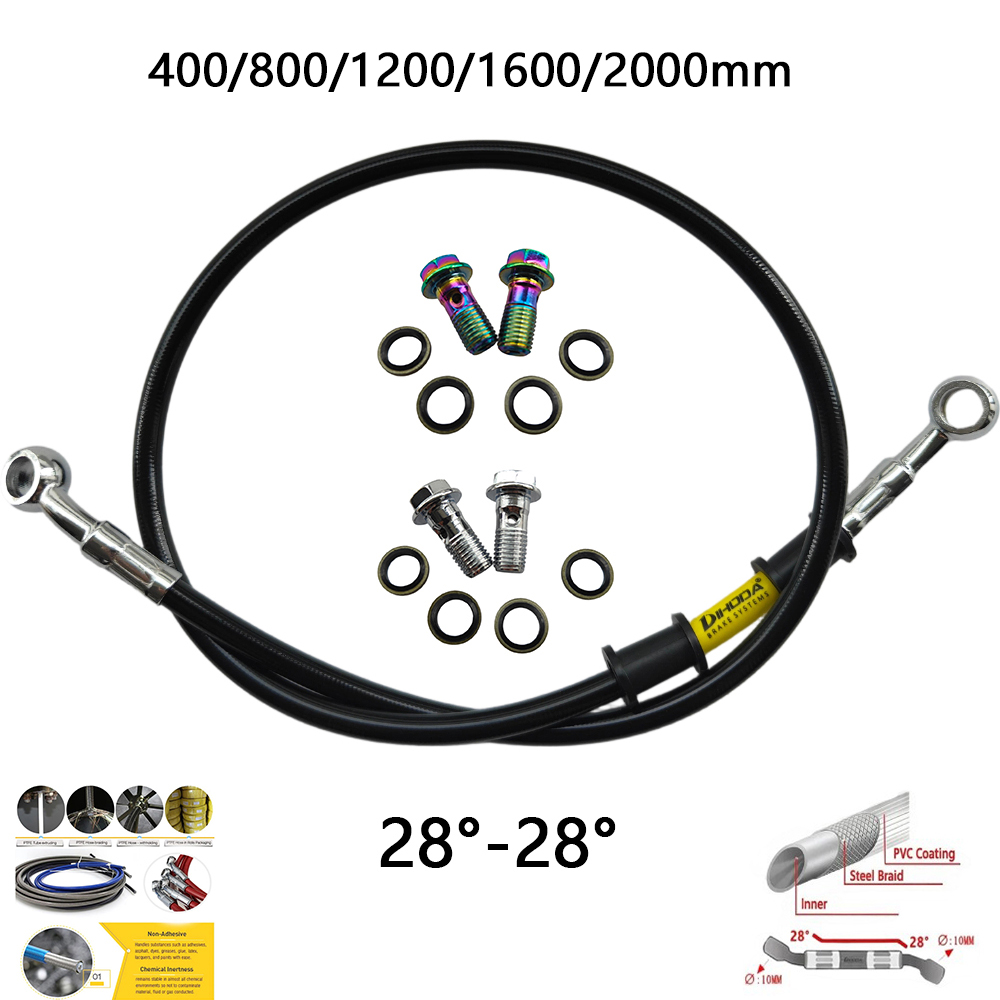 Motorcycle Brake Cable - 28°-28° Black Braided Stainless Steel M10